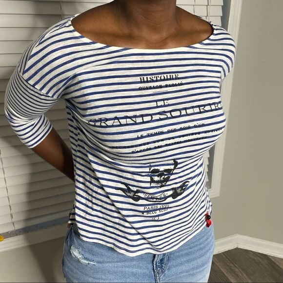 2/$30 ZARA Grand Sourire Striped Boatneck Skull Tie Back Top - Picture 3 of 12